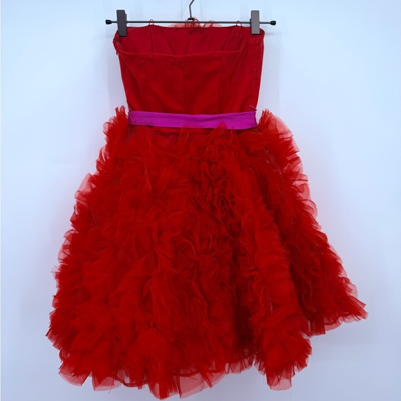 Pearl Georgina Chapman Marchesa Red Tulle Strapless Cocktail Dress Size 0 - Picture 4 of 6